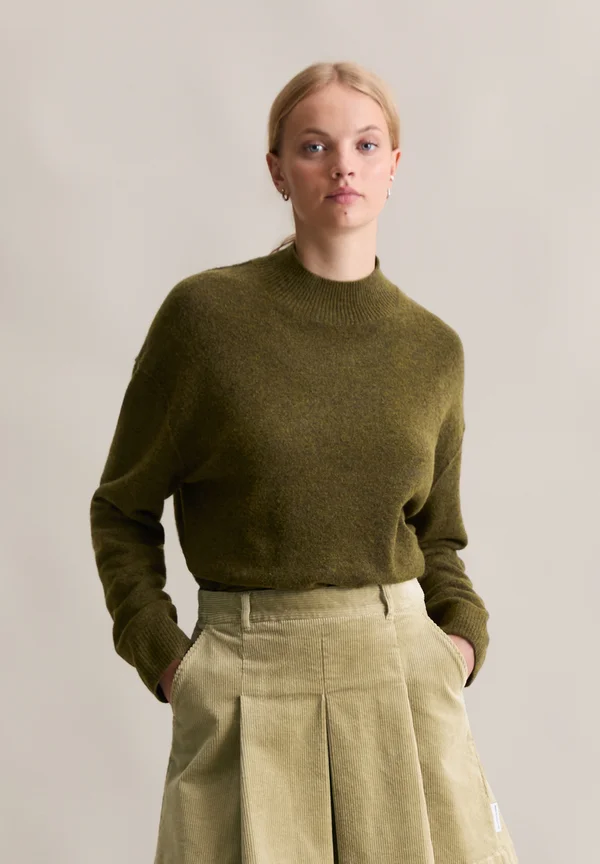 PULLOVER LONG SLEEVE MOCK NECK - Strickpullover - dark green melange