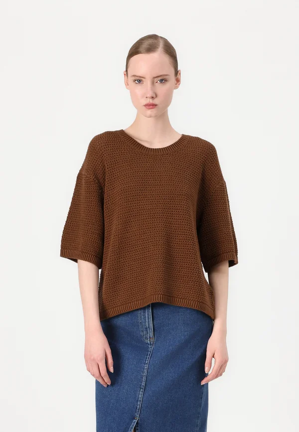 PULLOVER SHORT SLEEVE - Strickpullover - melted chocolate