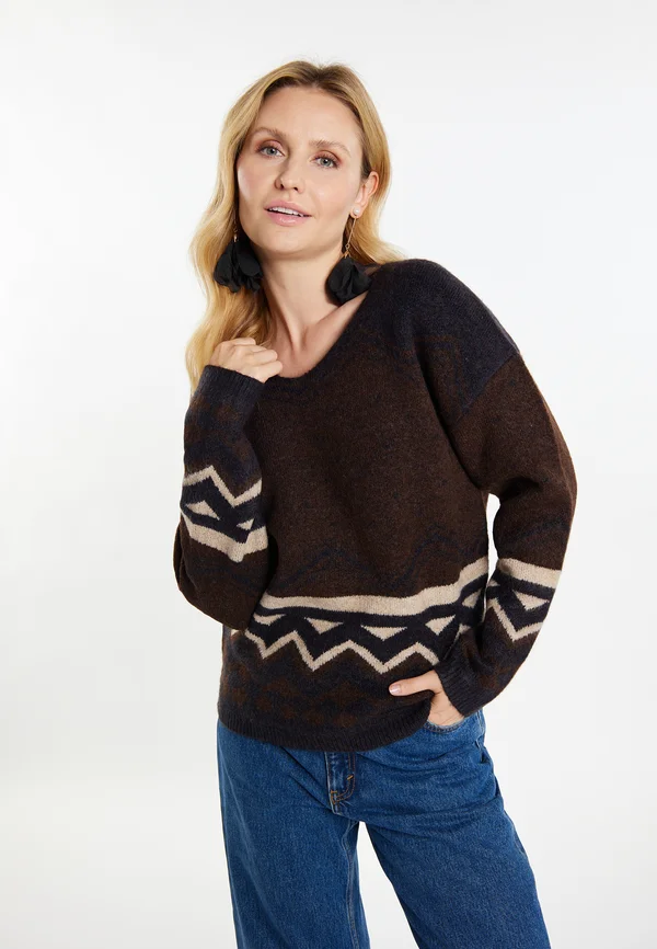 PULLOVER - Strickpullover - braun mehrfarbig