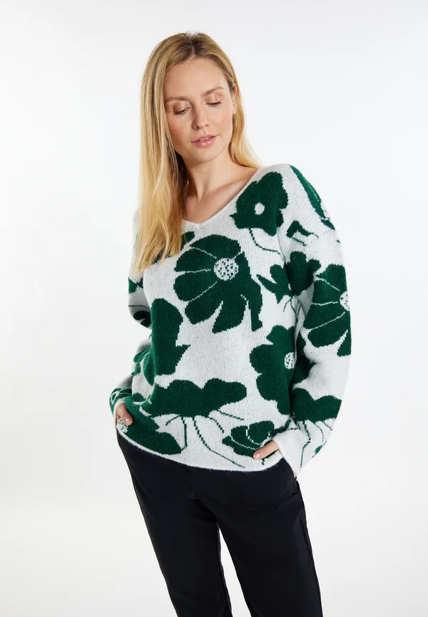 PULLOVER - Strickpullover - weiss grün