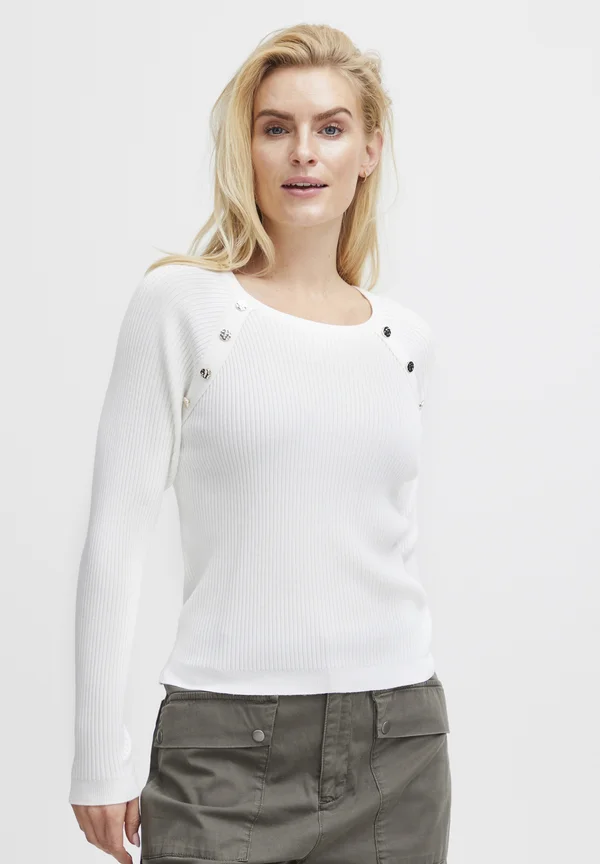 PZSARA Rib Button Pullover - Strickpullover - blanc de blanc