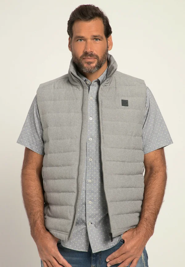 QUILTED STAND-UP COLLAR ZIP - Weste - gray melange