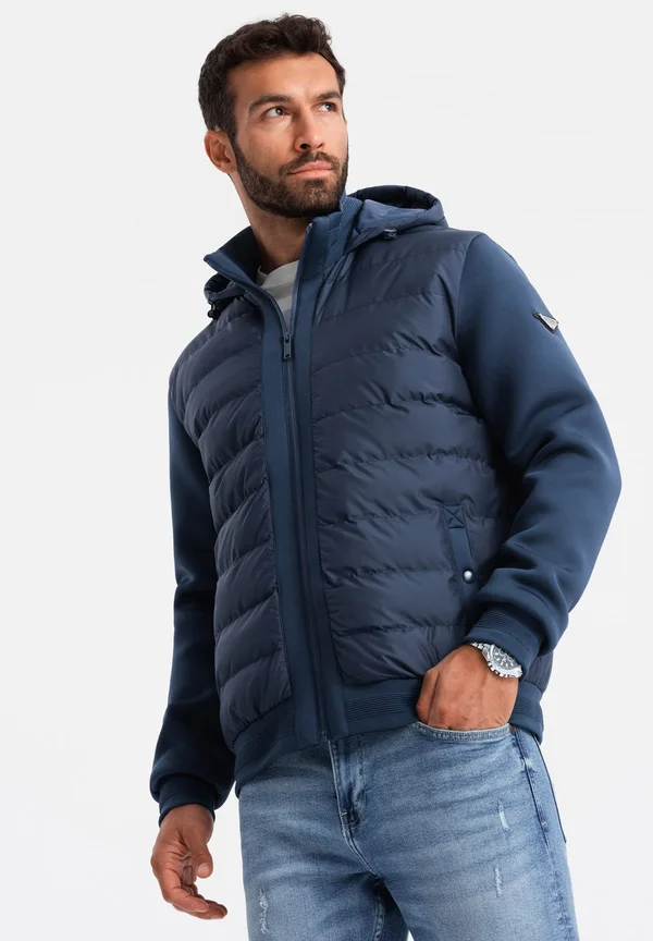 QUILTED WITH HOOD  - Winterjacke - navy blue