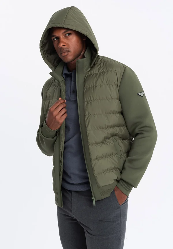 QUILTED WITH HOOD  - Winterjacke - olive