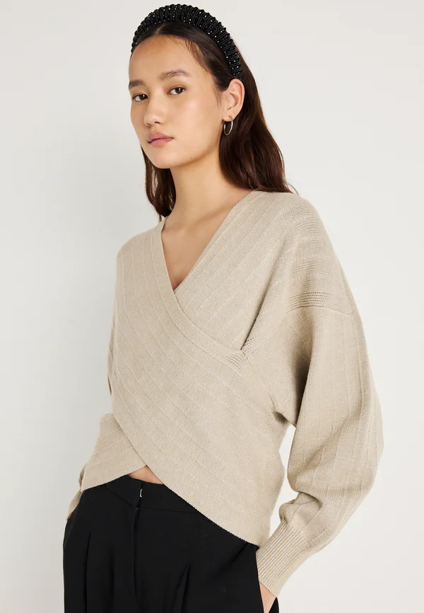RACHELLE WRAP PULLOVER - Strickpullover - warm light grey melange