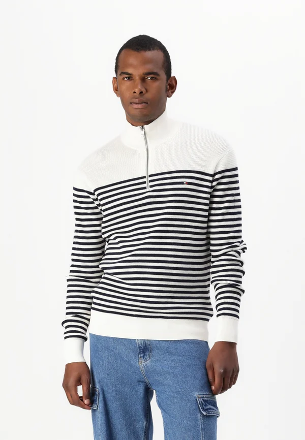 RACKING STRUCTURE ZIP MOCK - Strickpullover - ivory petal/desert sky