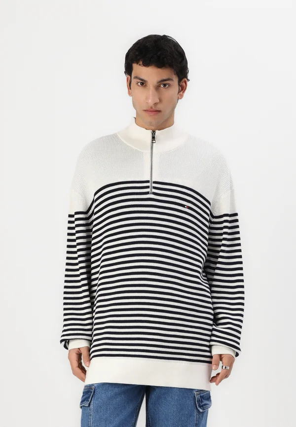 RACKING STRUCTURE ZIP MOCK - Strickpullover - ivory petal/desert sky