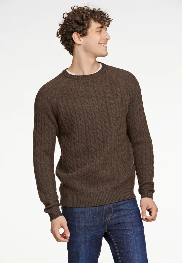 RAGLAN O-NECK - Strickpullover - dk brown mel