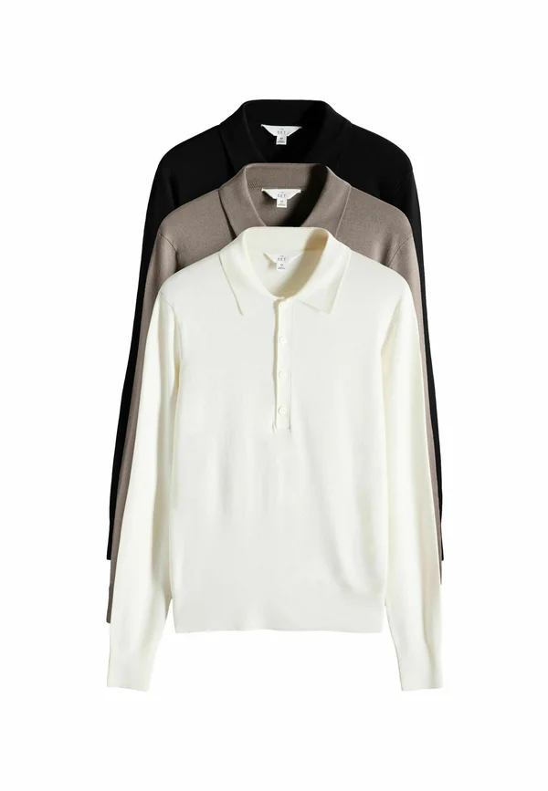 REGULAR FIT - 3 PACK FINE COLLARED  - Strickpullover - black taupe brown cream