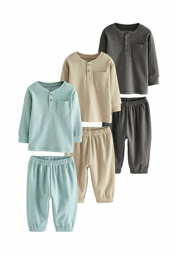 REGULAR FIT 3 PACK SET - Nachtwäsche Set - black grey ribbed grandad