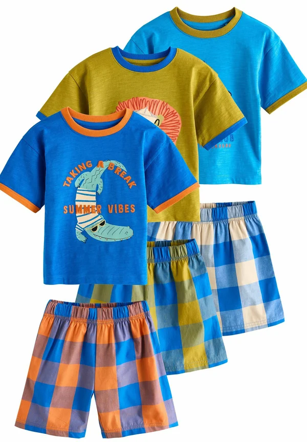 REGULAR FIT - 3 PACK SET - Nachtwäsche Set - blue green check animal print