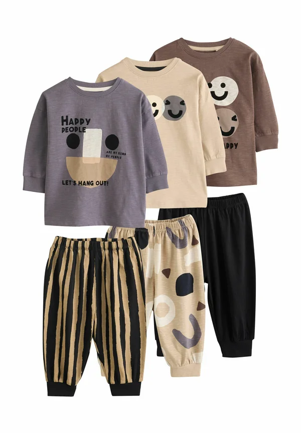 REGULAR FIT 3 PACK SET - Pyjama - brown/cream happy face
