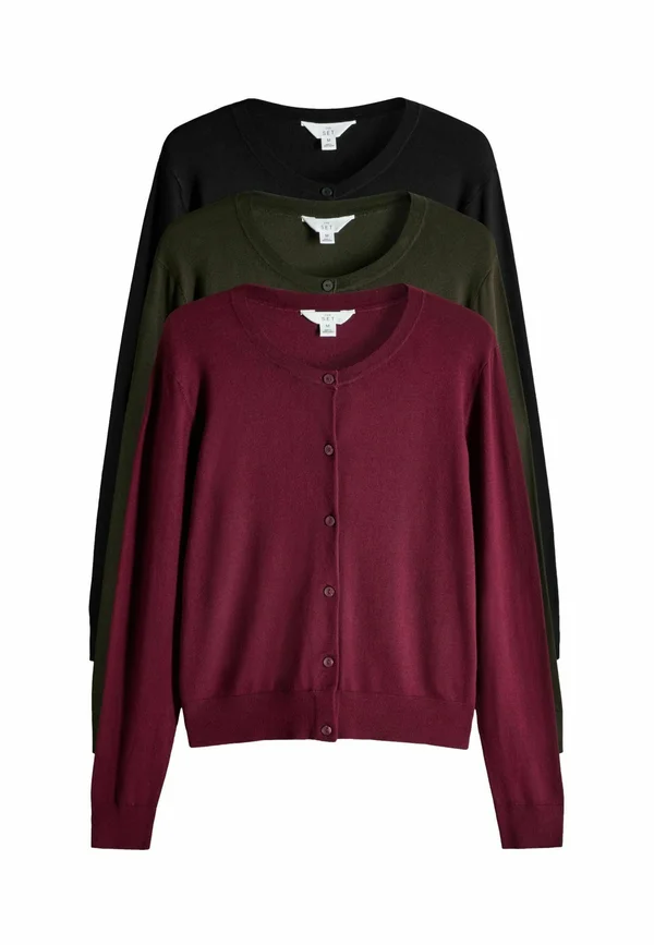 REGULAR FIT 3PACK - Strickjacke - black red khaki green