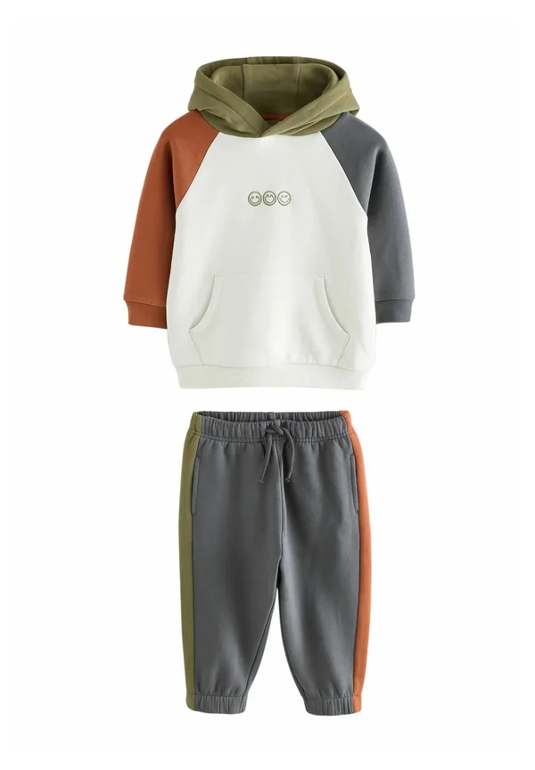 REGULAR FIT - AND JOGGERS SET - Trainingsanzug - ecru/off white and charcoal grey colourblock