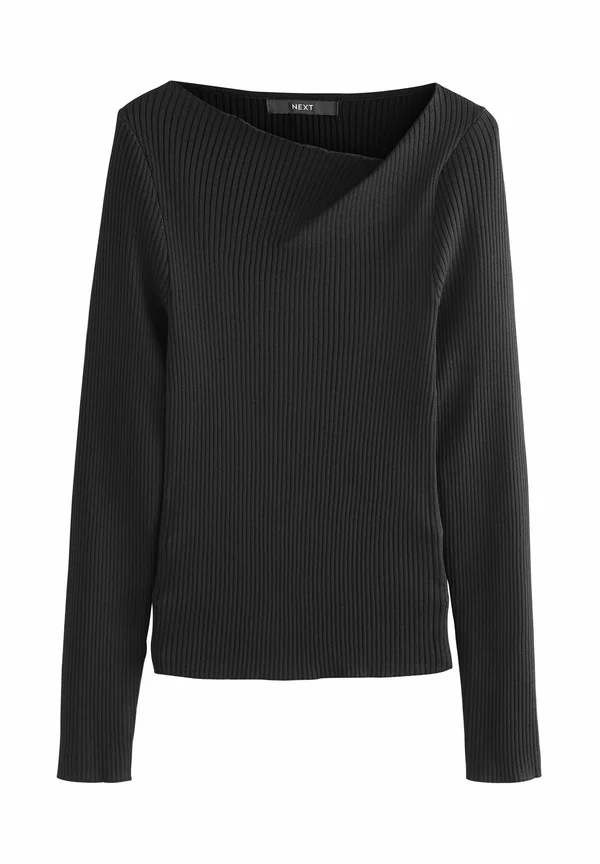 REGULAR FIT ASYMMETRIC NECKLINE - Strickpullover - black