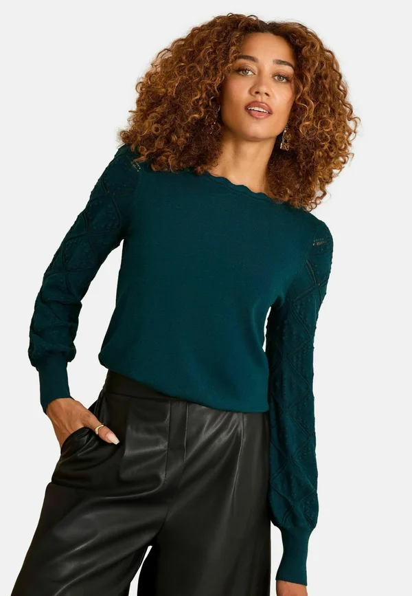 REGULAR FIT BOBBLE STITCH SCALLOP - Strickpullover - teal blue