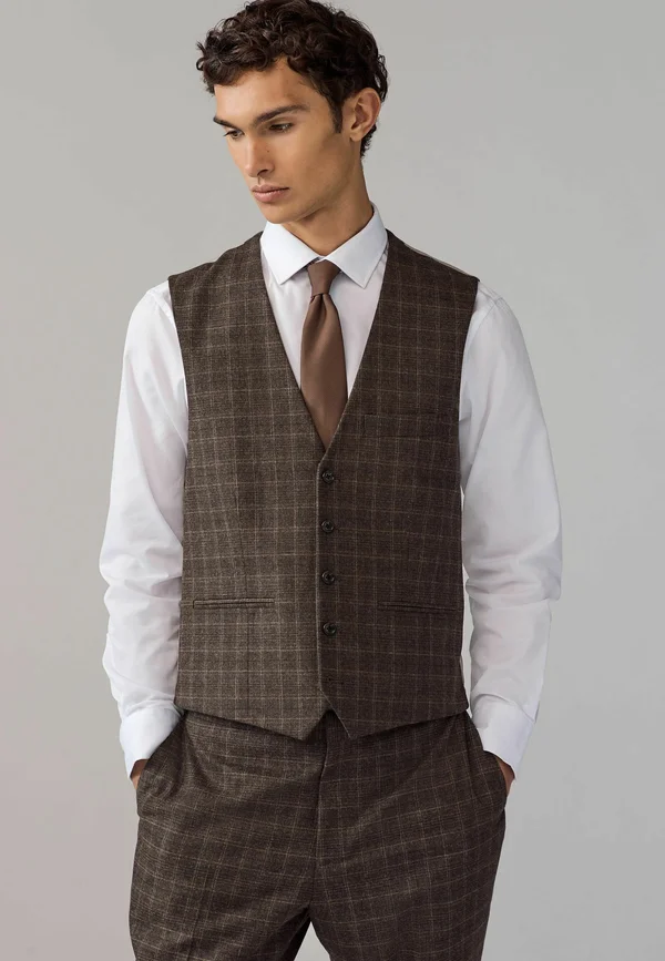 REGULAR FIT - BRUSHED CHECK - Anzugweste - brown