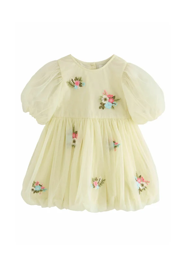 REGULAR FIT - BUBBLE HEM EMBROIDERED - Cocktailkleid/festliches Kleid - lemon yellow