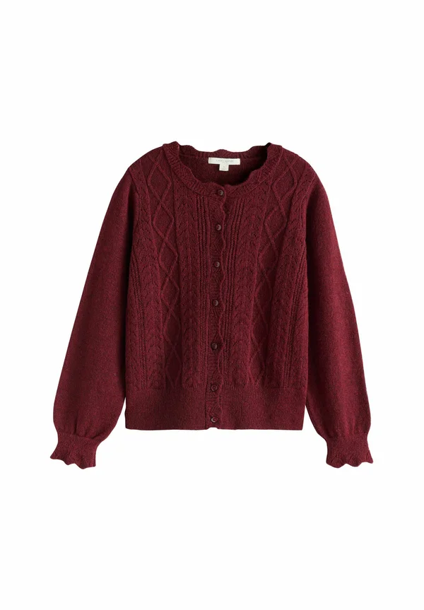 REGULAR FIT - BUTTON THROUGH SCALLOP WITH A TOUCH - Strickjacke - burgundy red