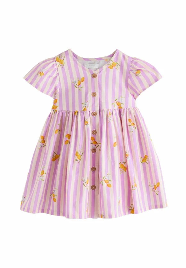 REGULAR FIT - BUTTON UP - Blusenkleid - lilac purple lemon stripe