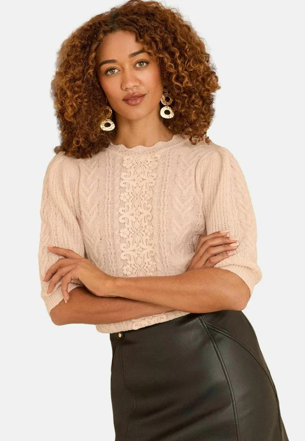 REGULAR FIT - CABLE FRONT - Strickpullover - blush pink