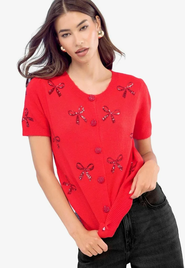 REGULAR FIT - CHRISTMAS SHORT SLEEVE  - Strickjacke - red bow