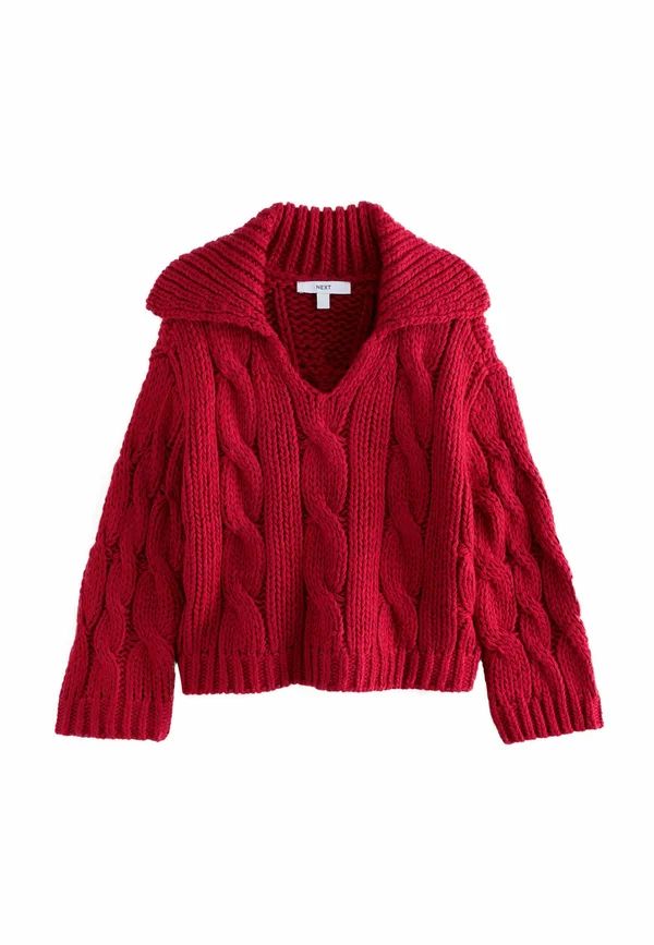 REGULAR FIT - CHUNKY CABLE OPEN COLLAR - Strickpullover - cherry red