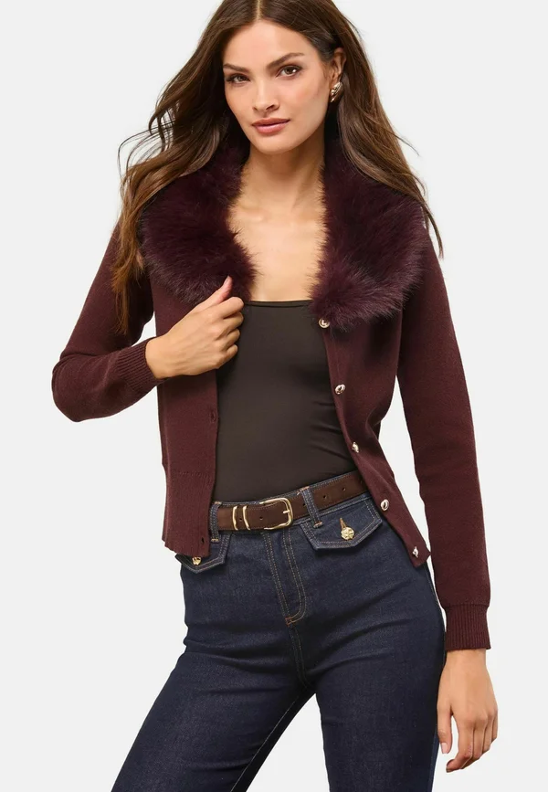 REGULAR FIT - COLLAR BUTTONED - Strickjacke - chocolate brown