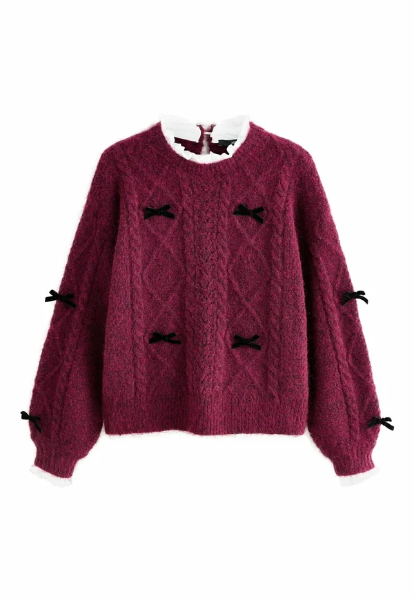 REGULAR FIT - COLLAR LAYER BOW  - Strickpullover - burgundy red
