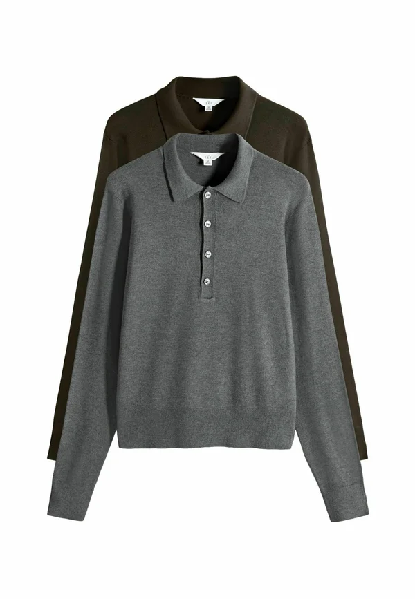 REGULAR FIT - COLLARED POLO 2 PACK - Strickpullover - chocolate brown grey marl