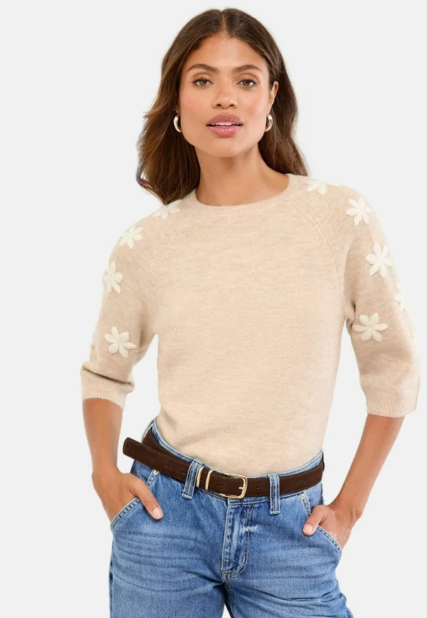 REGULAR FIT  CREW NECK 3/4 SLEEVE - Strickpullover - neutral
