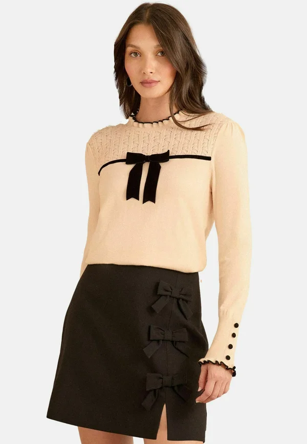 REGULAR FIT CREW NECK BOW - Strickpullover - cream velvet bow