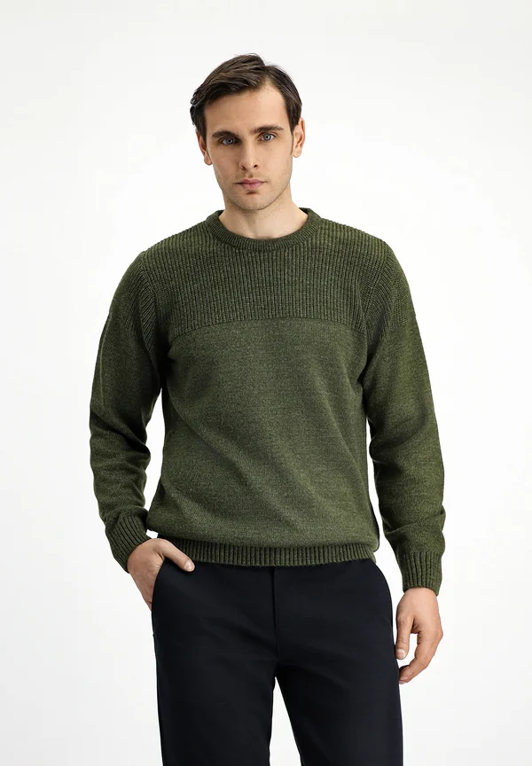 REGULAR FIT CREW NECK PATTERNED - Strickpullover - medium khaki