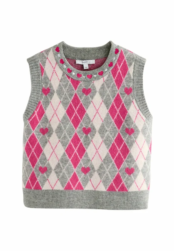 REGULAR FIT - CREW NECK SLEEVELESS - Strickpullover - grey bright pink argyle