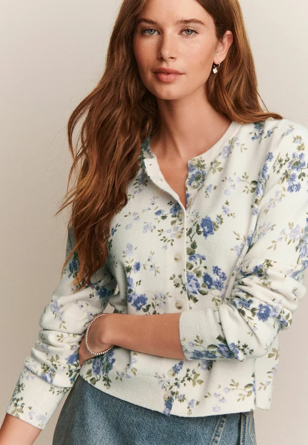 REGULAR FIT CREW NECK - Strickjacke - ecru floral