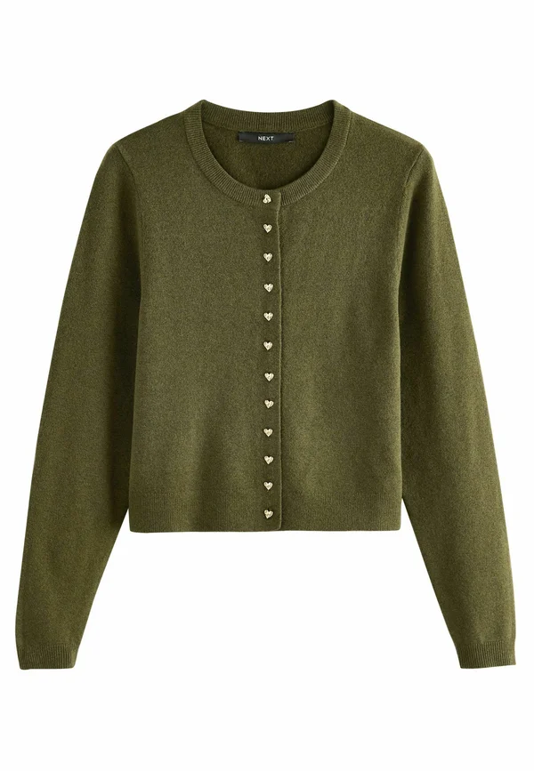 REGULAR FIT CREW NECK - Strickjacke - khaki green heart button