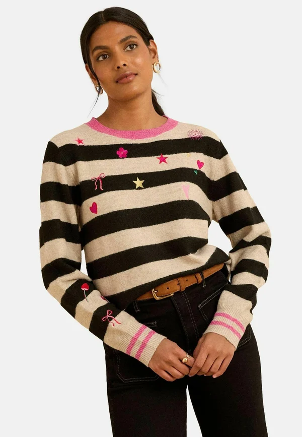 REGULAR FIT - CREW NECK - Strickpullover - mono stripe embroidered