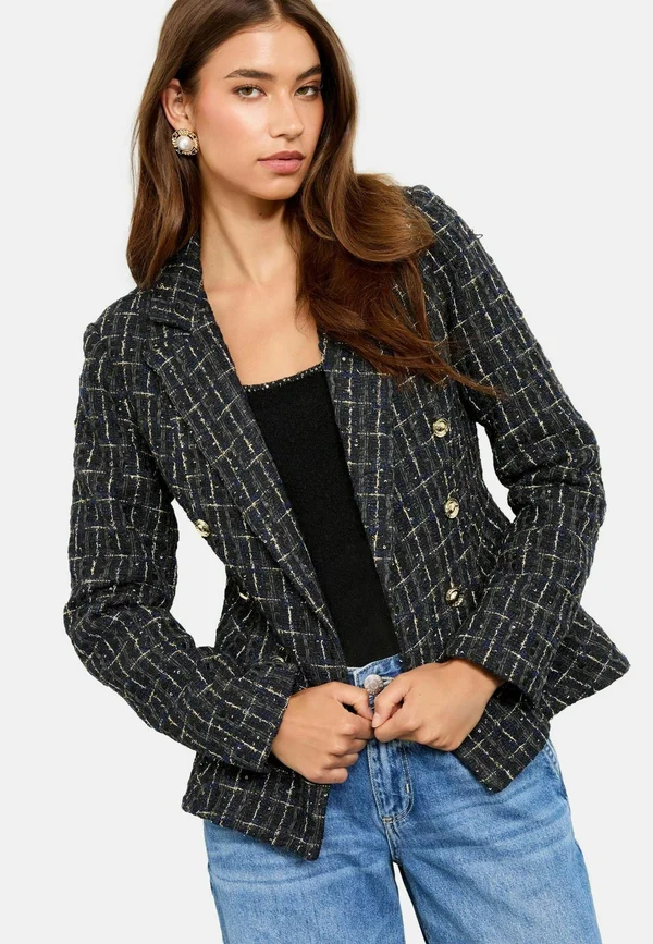 REGULAR FIT - DOUBLE BREASTED BOUCLE   - Strickjacke - navy blue
