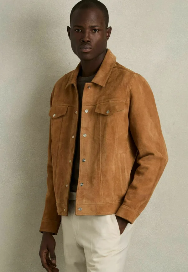 REGULAR FIT-EDEN TRUCKER - Lederjacke - tobacco brown