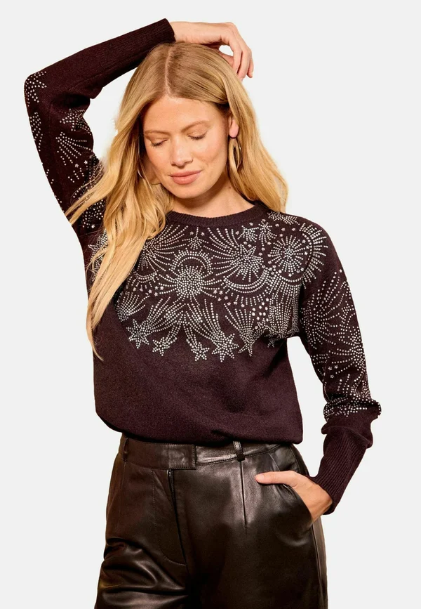 REGULAR FIT - EMBELLISHED TIE BACK - Strickpullover - black cherry