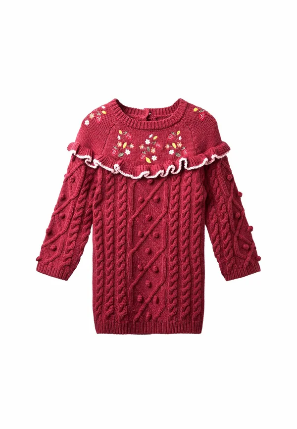 REGULAR FIT - EMBROIDERED CABLE FRILL - Strickkleid - red