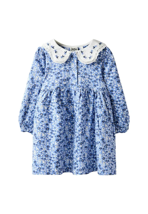 REGULAR FIT - EMBROIDERED COLLAR BUTTON FRONT - Jerseykleid - blue