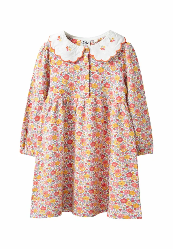 REGULAR FIT - EMBROIDERED COLLAR BUTTON FRONT - Jerseykleid - rust orange autumnal floral