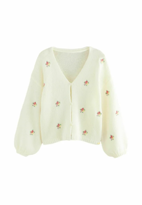 REGULAR FIT - EMBROIDERED - Strickjacke - ecru