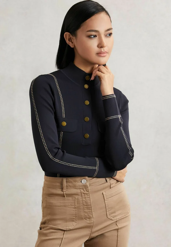REGULAR FIT - EVA CONTRAST-STITCH  - Strickpullover - navy