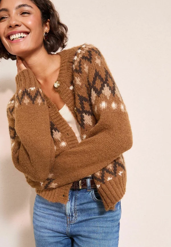 REGULAR FIT - FAIRISLE - Strickjacke - neutral