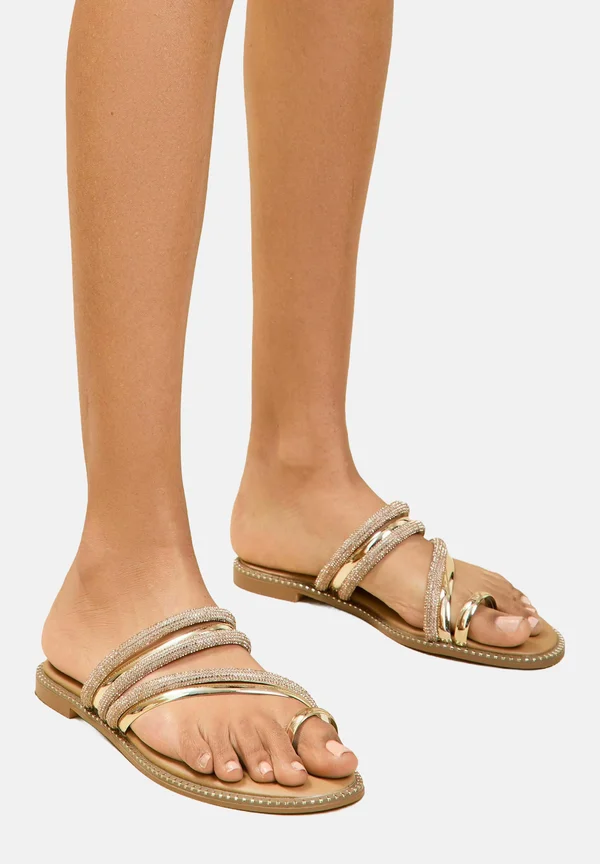 REGULAR FIT - FLAT EMBELLISHED SLIP ON TOE LOOP  - Pantolette flach - rose gold