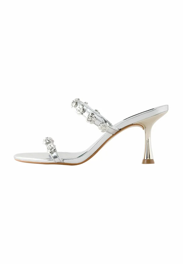 REGULAR FIT - FLORAL DOUBLE FLOWER DETAIL - Pantolette hoch - silver-coloured