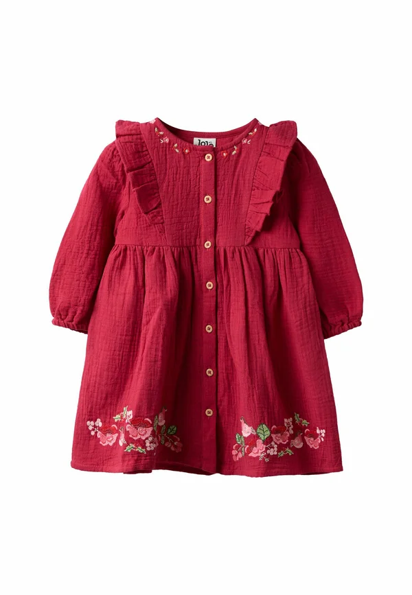REGULAR FIT - FLORAL FRILL SLEEVE BUTTON THROUGH - Blusenkleid - burgundy robin
