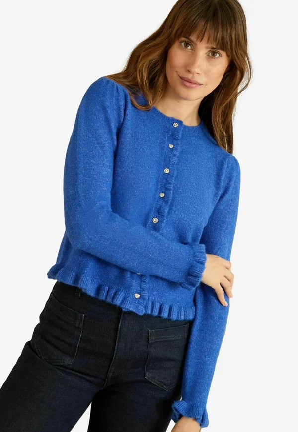 REGULAR FIT - FRILL BUTTON - Strickjacke - blue